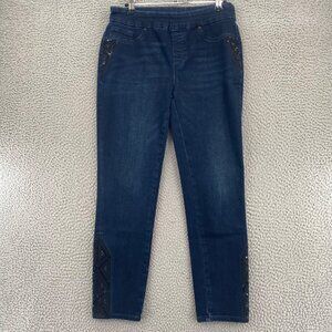 Chicos Jeans Womens 0 US 4R Blue Pull On Jegging Ankle Dark Wash Denim Sequins